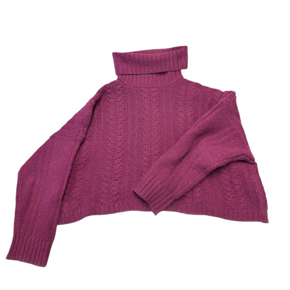 Double Zero Cable Knit Turtleneck Cropped Sweater Purple Small Pullover‎ - Picture 1 of 6